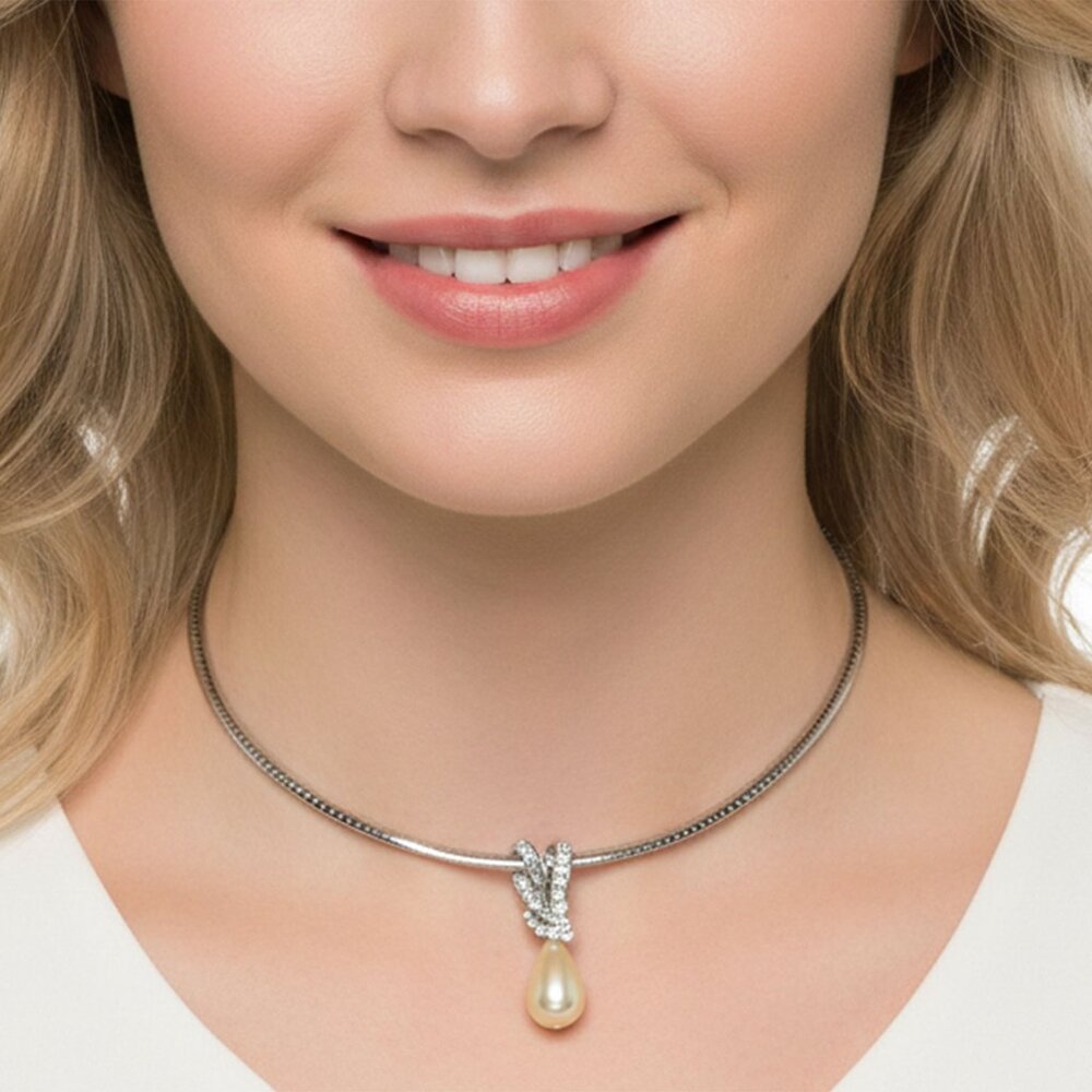 Vintage Nolan Miller "Vienna" Faux Pearl & Pavé Crystal Drop Necklace Elegant